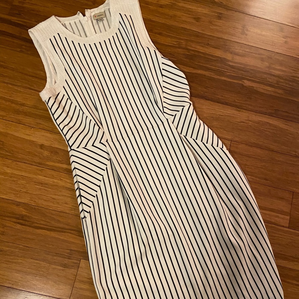 Cremieux black and white pinstripe dress with pockets
